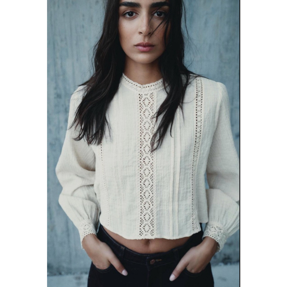 Zara Tops - Zara Cropped Blouse NWOT Ecru Size Small Crochet Lace Boho Cottagecore Romantic